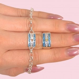 Conjunto Pulsera rolo con Bandera y Anillo Bandera de Argentina de Plata 925